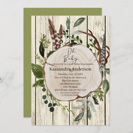 Rustic Boho Greenery Baby Shower Einladung (Vorne/Hinten)
