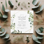 Rustic Boho Greenery Calligraphy Probe Dinner Einladung<br><div class="desc">Die exklusive Probe-Dinner-Einladung, maßgeschneidert für Sie. Entdecken Sie ein zartes Aquarell Eukalyptus-Design, das elegant in einem zeitgenössischen geometrischen Rahmen verkleidet ist. Die perfekte Mischung aus Tradition und Trend, unsere Einladungen sind mit einer exquisiten Kombination aus modernem Drehbuch und klassischem SerifenSchriftart verziert. Set den Ton für einen unvergesslichen Abend mit einer...</div>