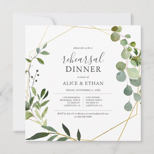 Rustic Boho Greenery Calligraphy Probe Dinner Einladung (Vorderseite)