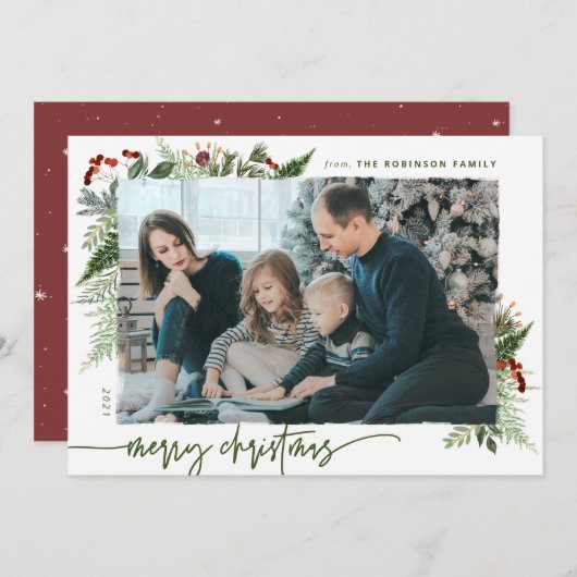 Rustic Boho Greenery Frohe Weihnachten 1 Foto (Vorne/Hinten)