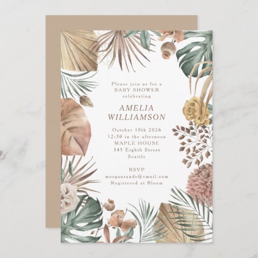 Rustic Boho Greenery Stilvolle Herbstdusche Einladung (Vorne/Hinten)