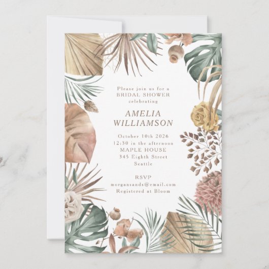 Rustic Boho Greenery Stilvolles HerbstBrautparty Einladung (Vorderseite)