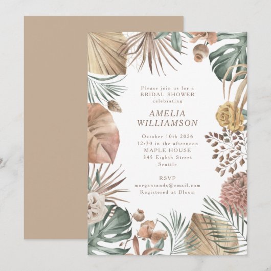 Rustic Boho Greenery Stilvolles HerbstBrautparty Einladung (Vorne/Hinten)