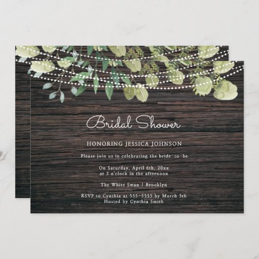 Rustic Boho Greenery Wood Bridal Dusche Einladung (Vorne/Hinten)