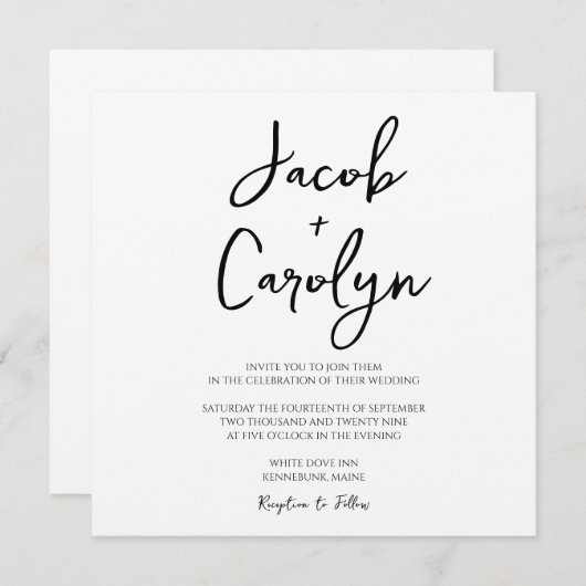 Rustic Boho Handwriting Schriftart Square Wedding Einladung (Vorne/Hinten)