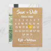 Rustic Boho Heart Calendar Foto Save the Date Ankündigungspostkarte (Vorne/Hinten)