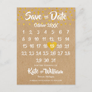 Rustic Boho Heart Calendar Foto Save the Date Ankündigungspostkarte