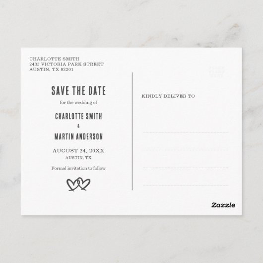 Rustic Boho Heart Navy Blue Wedding retten das Dat Postkarte (Rückseite)