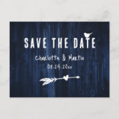 Rustic Boho Heart Navy Blue Wedding retten das Dat Postkarte (Vorderseite)