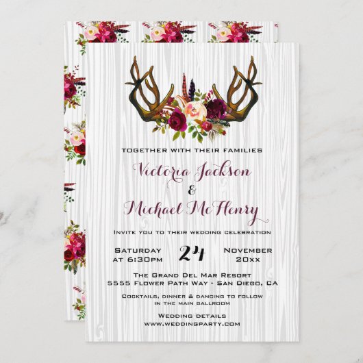 Rustic Boho Hochzeit Einladung mit Hirschliebhaber (Vorne/Hinten)