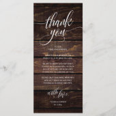 Rustic Boho Hochzeitsempfang Dankeschön-Karte Programm (Vorderseite)