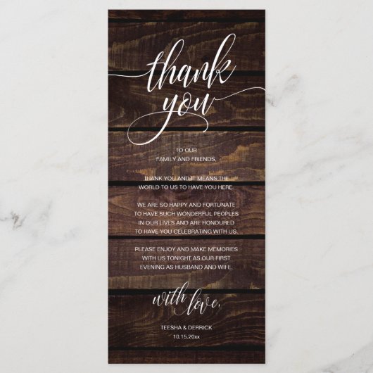 Rustic Boho Hochzeitsempfang Dankeschön-Karte Programm (Vorderseite)