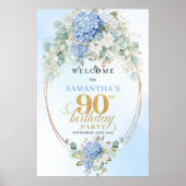 Rustic Boho Hydrangeas Gold 90th Birthday Welcome Poster (Vorne)