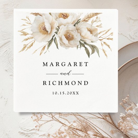 Rustic Boho Ivory Floral Wedding Paper Napkin Serviette