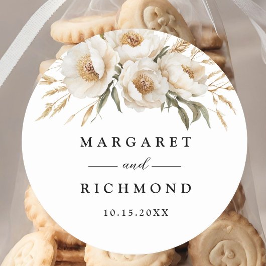 Rustic Boho Ivory Floral Wedding Runder Aufkleber