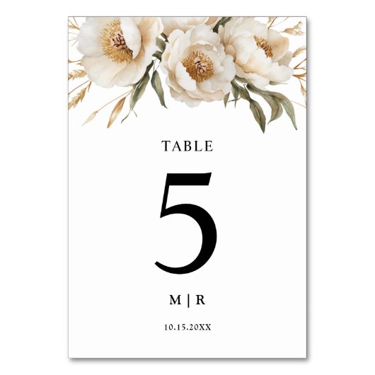 Rustic Boho Ivory Floral Wedding Tischnummer (Rückseite)