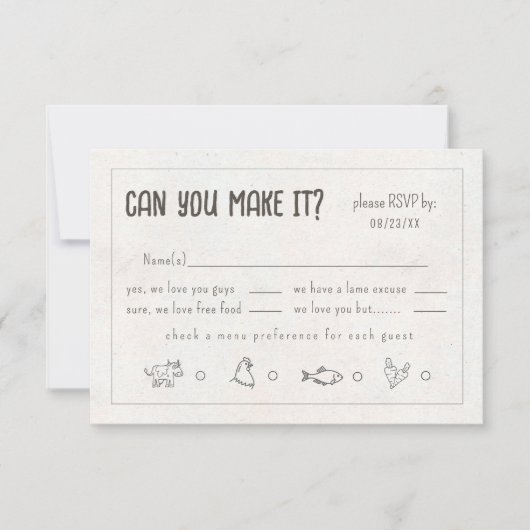 Rustic Boho Lässig Funny Wedding ID109 RSVP Karte (Vorderseite)
