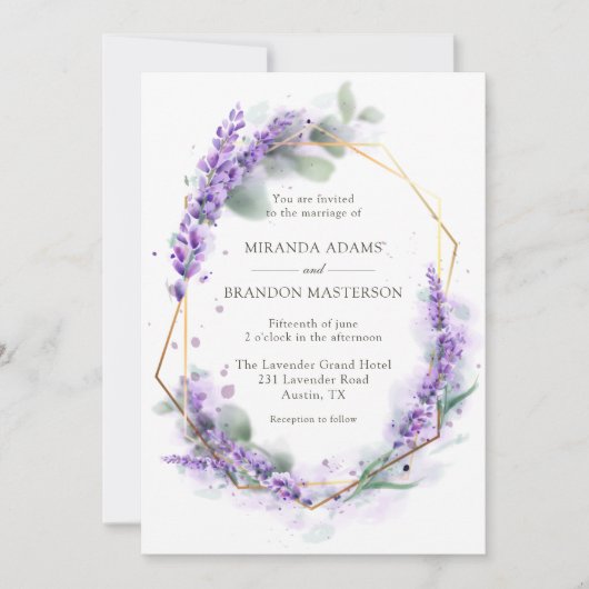 Rustic Boho Lavender Floral Elegante Hochzeit Einladung (Vorderseite)