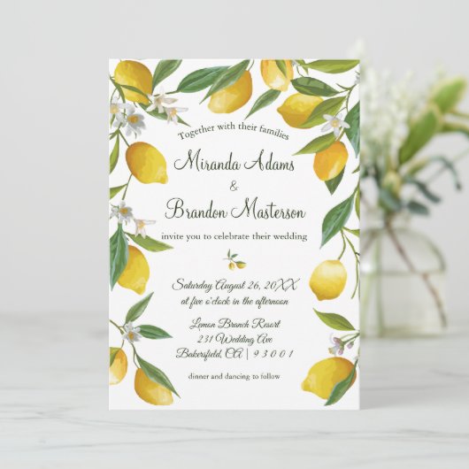 Rustic Boho Lemon Summer Wedding Einladung (Stehend Vorderseite)