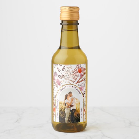 Rustic Boho Liebe & Danke Wildblume Wedding Foto Weinetikett (Vorderseite)