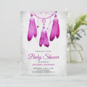 Rustic Boho Lila Dream Catcher Baby Dusche Einladung (Stehend Vorderseite)