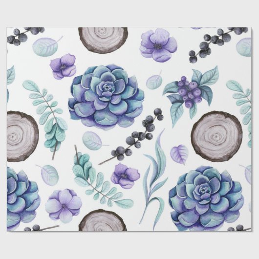 Rustic Boho Lila Floral & Wood Baby Dusche Geschenkpapier (Flach)