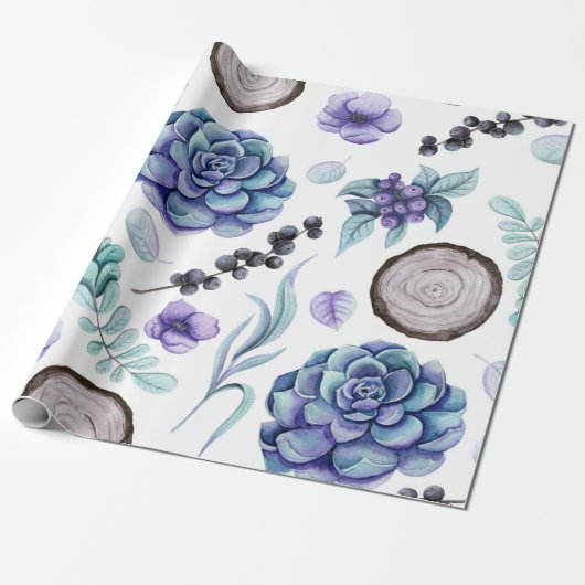 Rustic Boho Lila Floral & Wood Baby Dusche Geschenkpapier (Ungerollt)