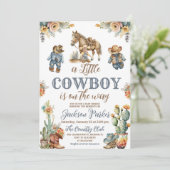 Rustic Boho Little Cowdoy Wild West Baby Dusche Einladung (Stehend Vorderseite)