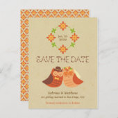 Rustic Boho Lovebird Owl Couple Wedding Ankündigungspostkarte (Vorne/Hinten)