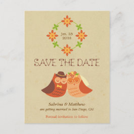 Rustic Boho Lovebird Owl Couple Wedding Ankündigungspostkarte
