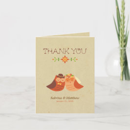Rustic Boho Lovebird Owl Couple Wedding Dankeskarte