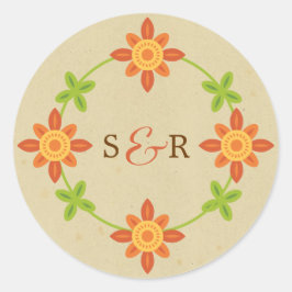 Rustic Boho Lovebird Owl Couple Wedding Runder Aufkleber