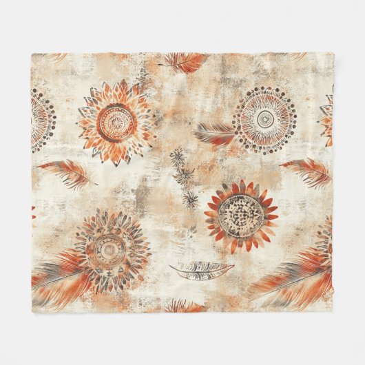 Rustic Boho Mandala Art Fleecedecke (Vorderseite (Horizontal))