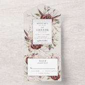 Rustic Boho Marsala Cream Floral All In One Einladung (Innen Boden)