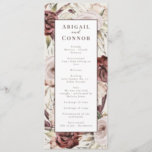 Rustic Boho Marsala Cream Floral Programm (Vorderseite)