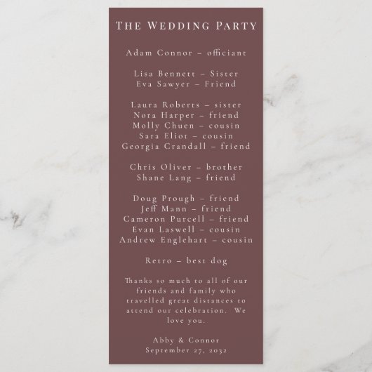 Rustic Boho Marsala Cream Floral Programm (Rückseite)