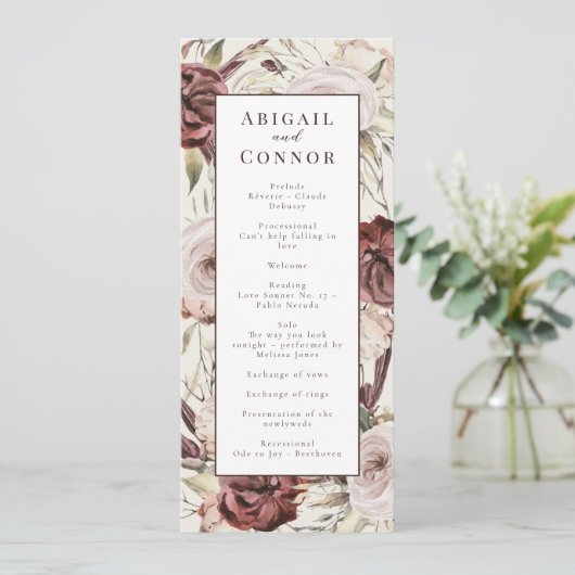 Rustic Boho Marsala Cream Floral Programm (Stehend Vorderseite)