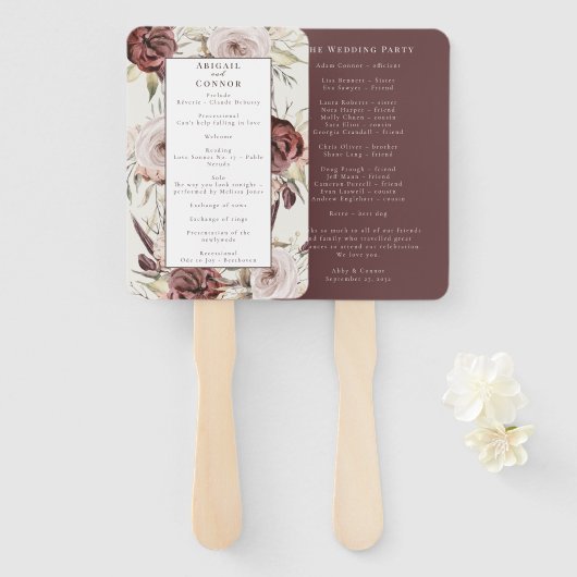 Rustic Boho Marsala Cream Floral Programm Fächer (Vorne und Hinten)