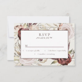 Rustic Boho Marsala Cream Floral RSVP Karte