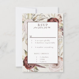 Rustic Boho Marsala Cream Floral RSVP Karte