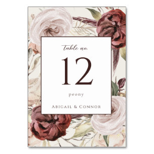 Rustic Boho Marsala Cream Floral Tischnummer