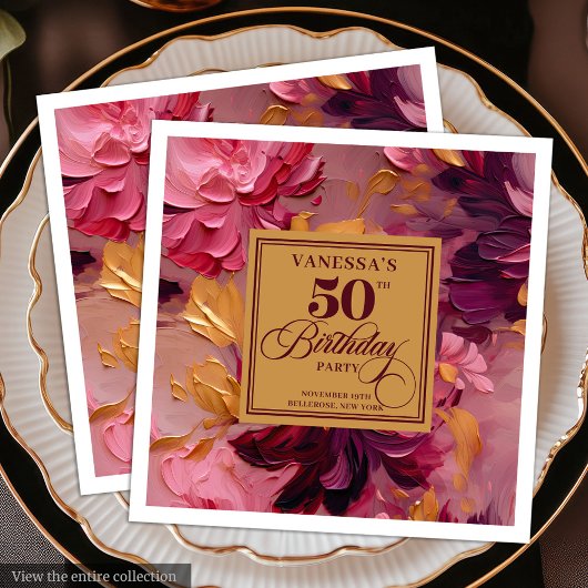 Rustic Boho Merlot Blush Gold 50. Geburtstag Napki Serviette