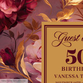 Rustic Boho Merlot Blush Gold Blume 50th Bday Gästebuch