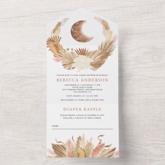 Rustic Boho Moon Pampas Grass Baby Dusche All In One Einladung (Innen Boden)