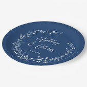 Rustic Boho Navy Blue Wildblume Floral Wedding Pappteller (Schrägansicht)
