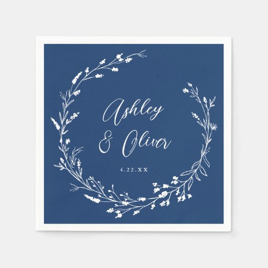 Rustic Boho Navy Blue Wildblume Floral Wedding Serviette (Vorderseite)