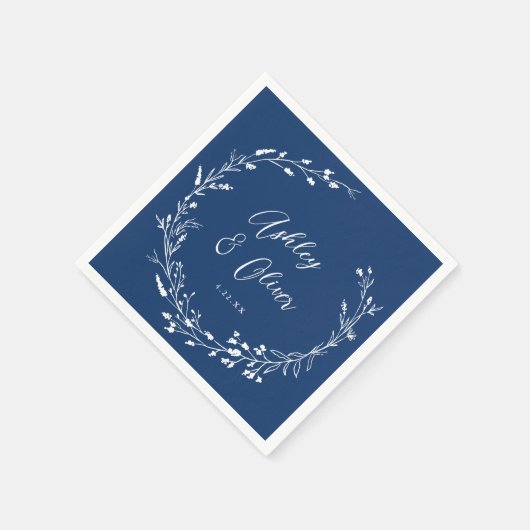 Rustic Boho Navy Blue Wildblume Floral Wedding Serviette (Ecke)