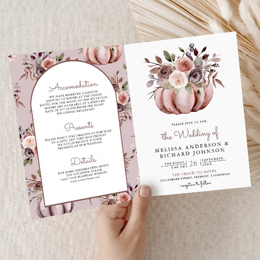 Rustic Boho Neutral Pumpkin Floral QR Code Wedding Einladung