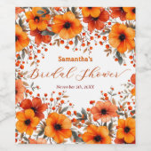 Rustic Boho Orange Bloom Berry Frame Bridal Shower Weinetikett (Einzelnes Label)