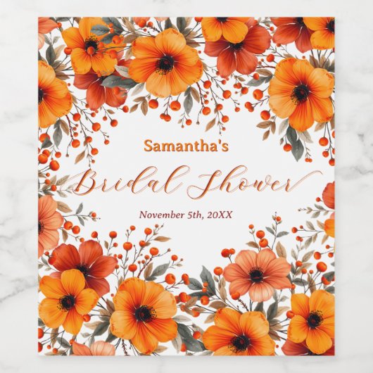 Rustic Boho Orange Bloom Berry Frame Bridal Shower Weinetikett (Einzelnes Label)